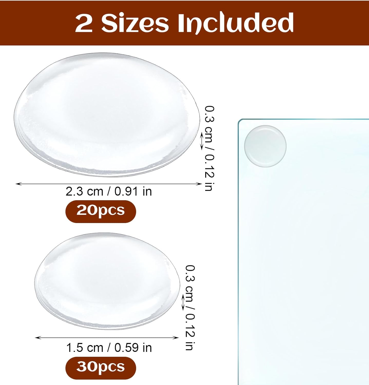20 Pzas Bumpers Vidrio Antideslizante para Muebles 0.9x0.6pulg