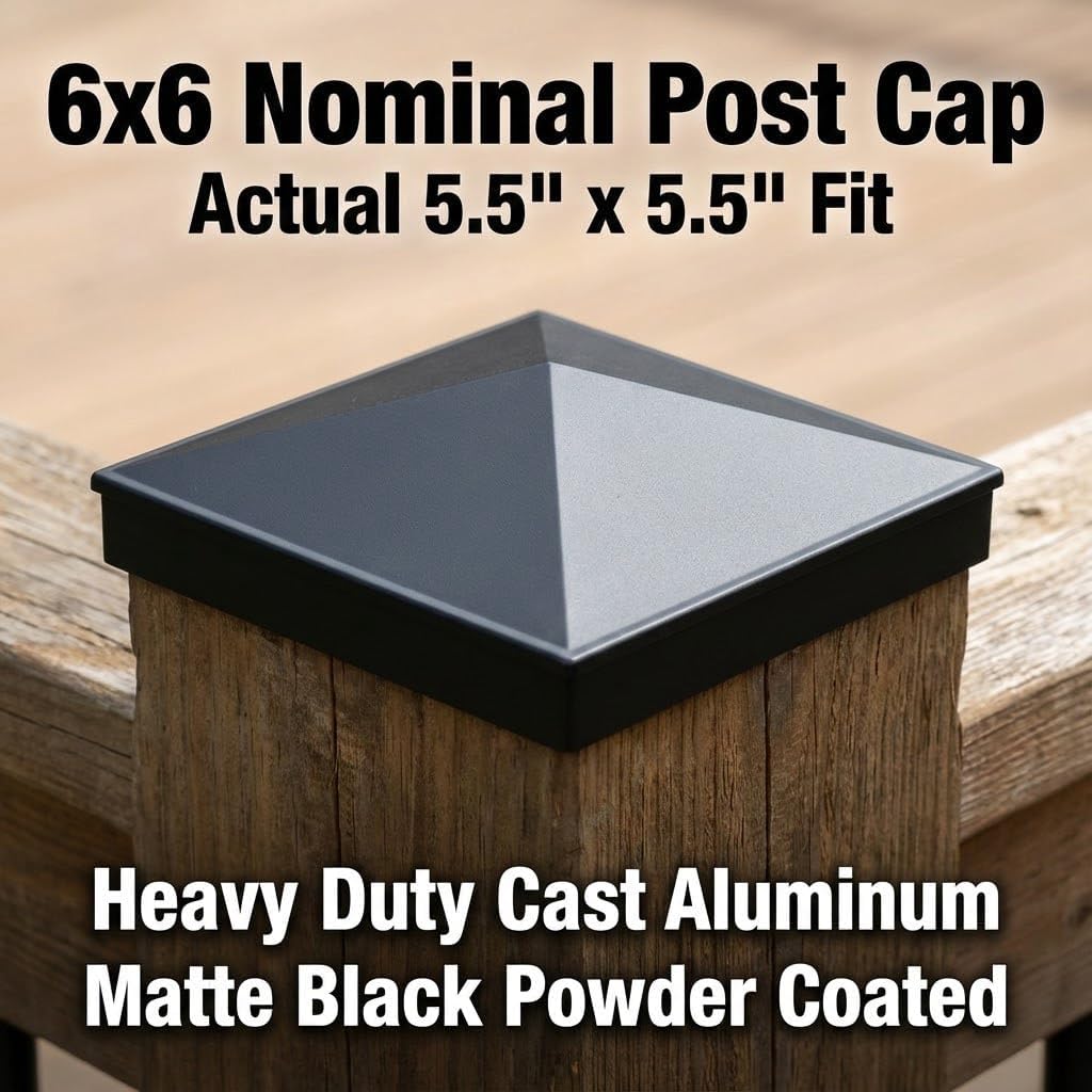 Tapas postes 6x6 pulg aluminio negro mate estilo pirámide