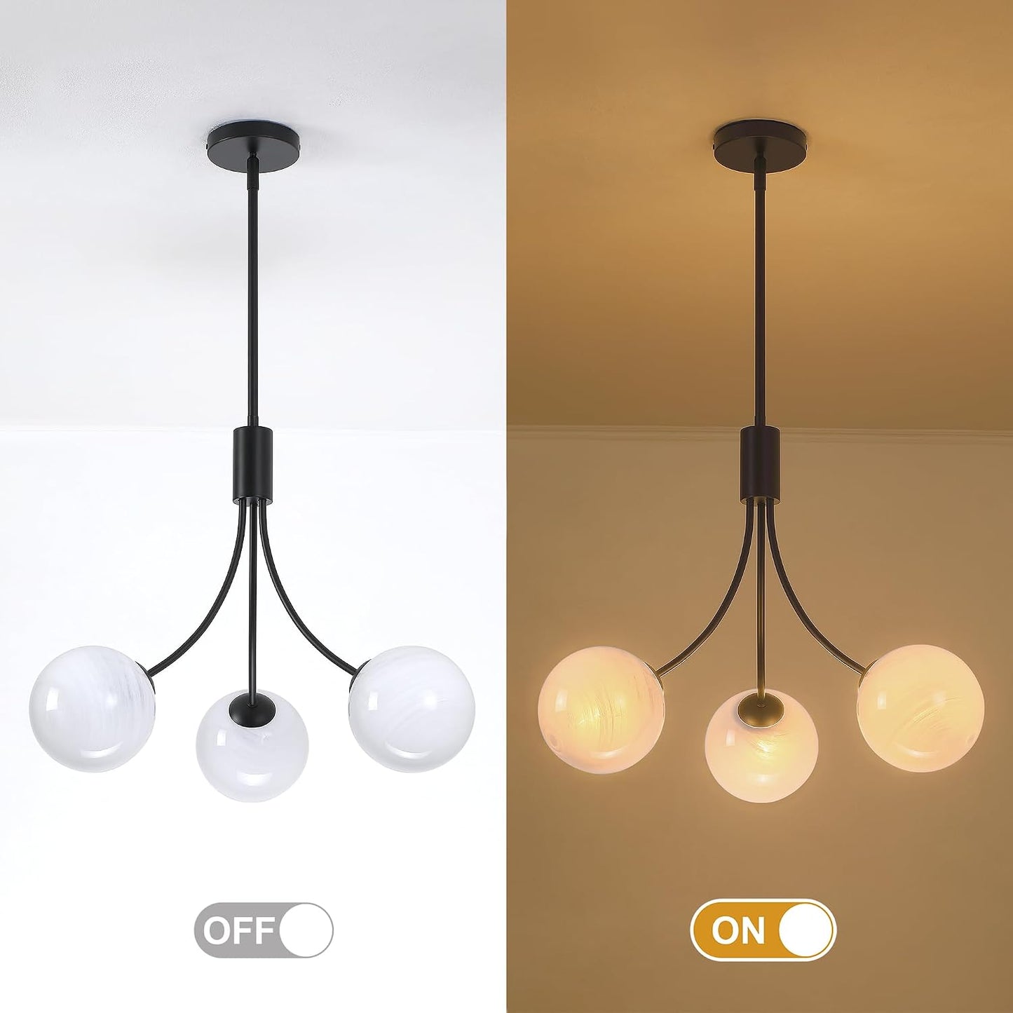 Lámpara Sputnik de cristal negro 3 luces para comedor y sala