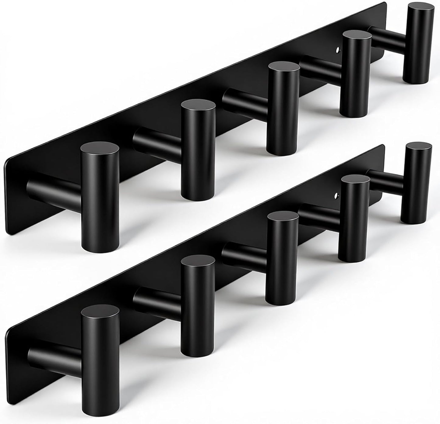 Paquete 2 ganchos negros perchero pared con riel metal resistente