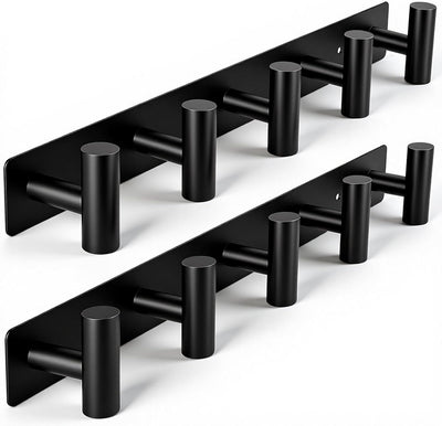 Paquete 2 ganchos negros perchero pared con riel metal resistente