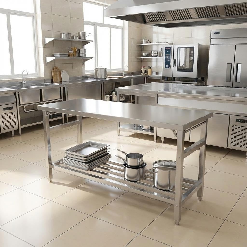 Mesa preparación acero inox 60x24pulg plegable con estante