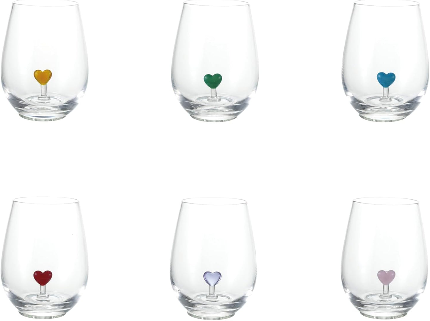 6 Pzas Vaso Tinto Con Corazón Interior