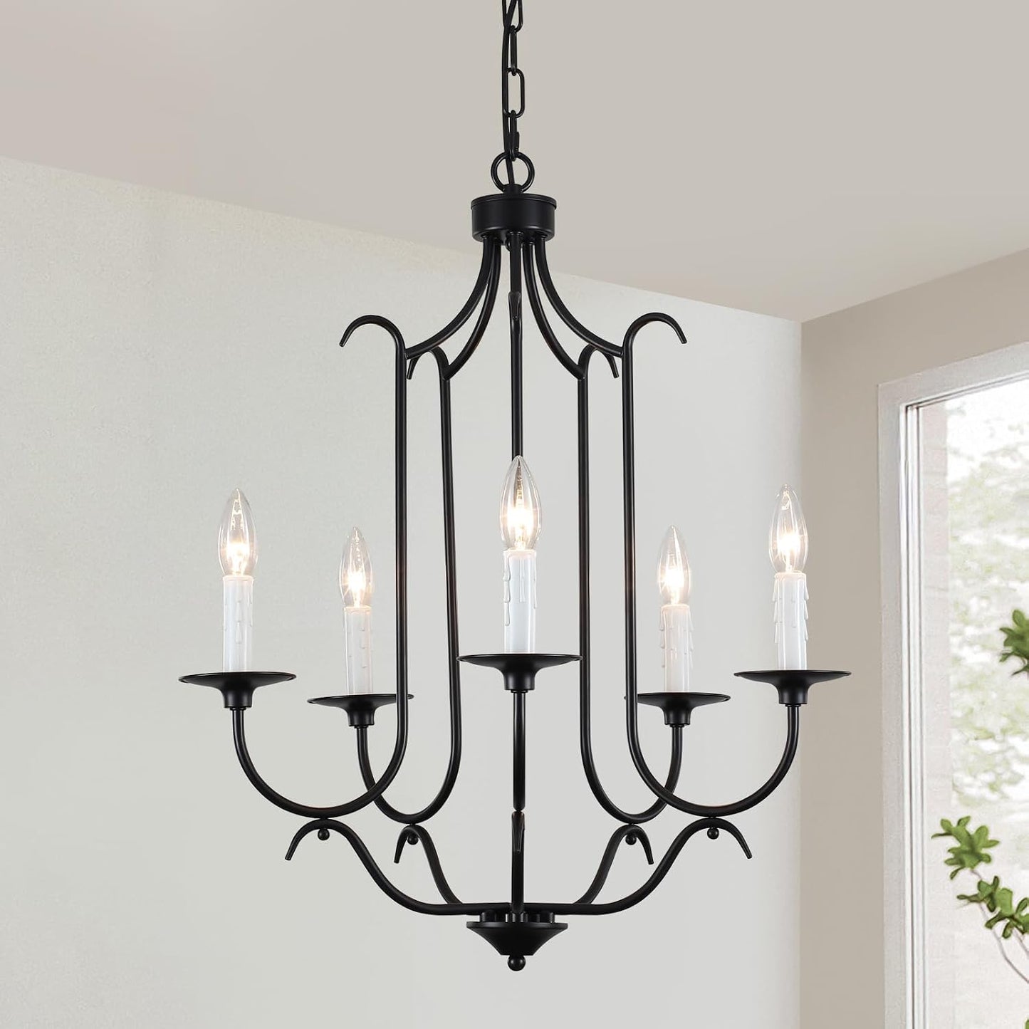 Candelabro negro 5 luces colgante ajustable sala comedor