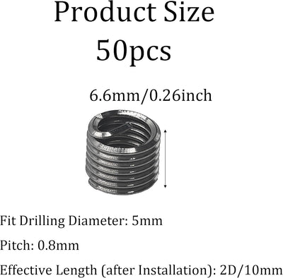 50 Pzas insertos rosca M5 x 0.031pulg acero inox 304