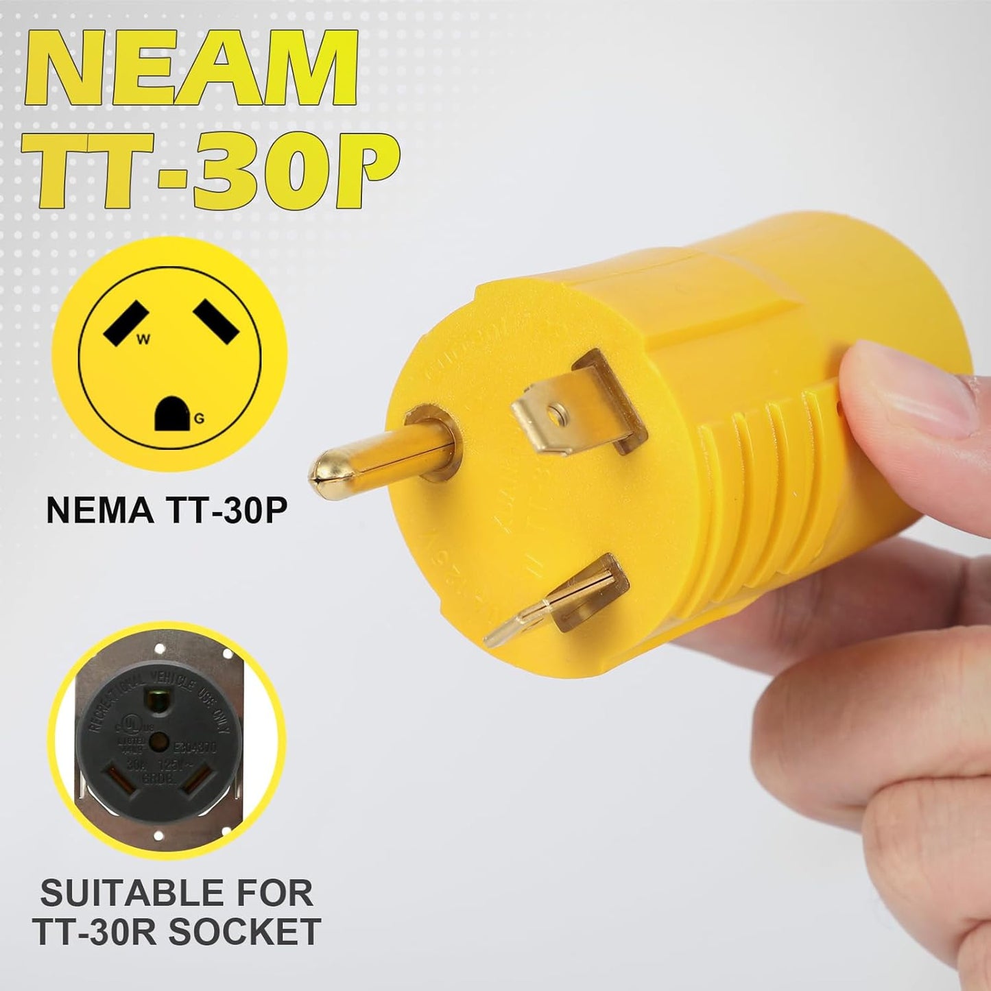 Adaptador NEMA TT-30P a TT-30R 30A enchufe RV