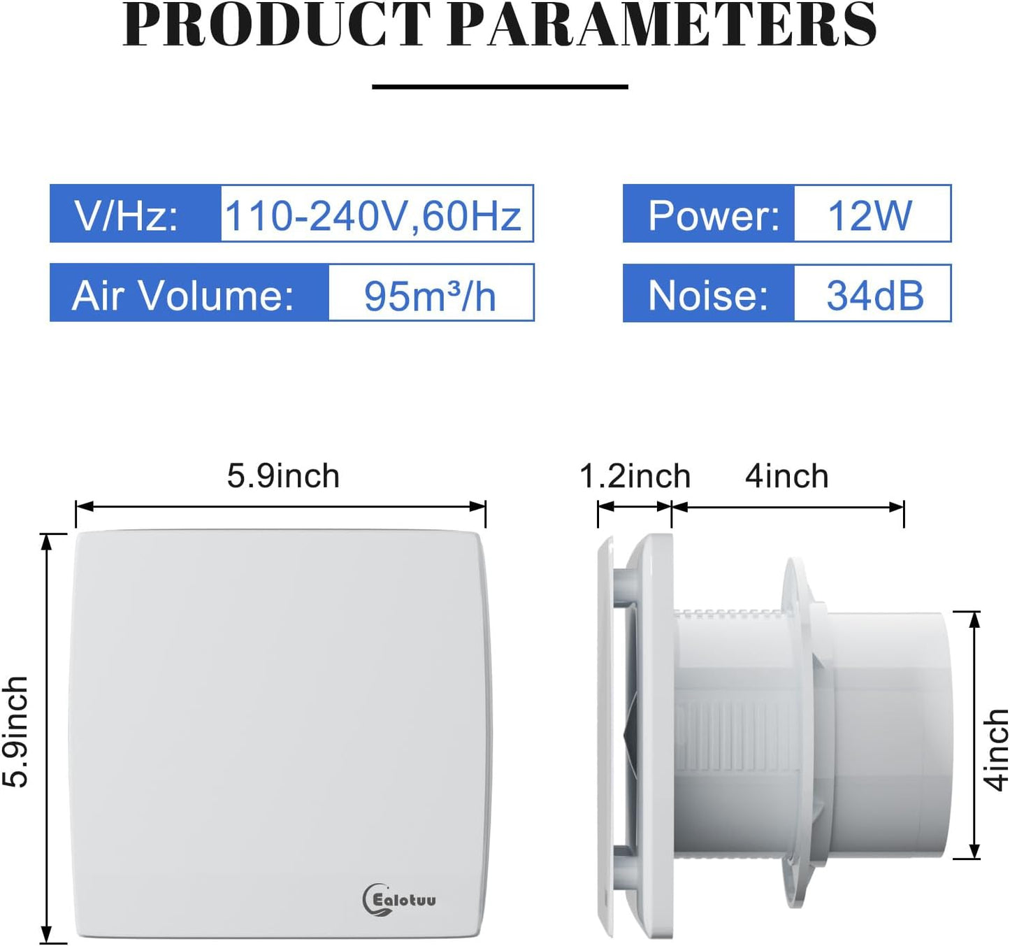 Extractor baño pared 4pulg 34dB 12W IPX4 56CFM