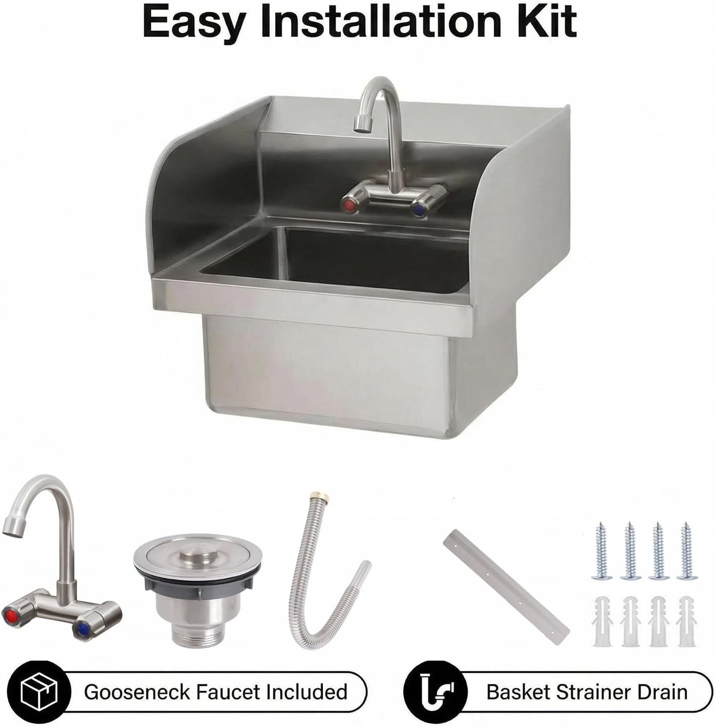 Fregadero comercial de acero inoxidable con protectores de salpicaduras