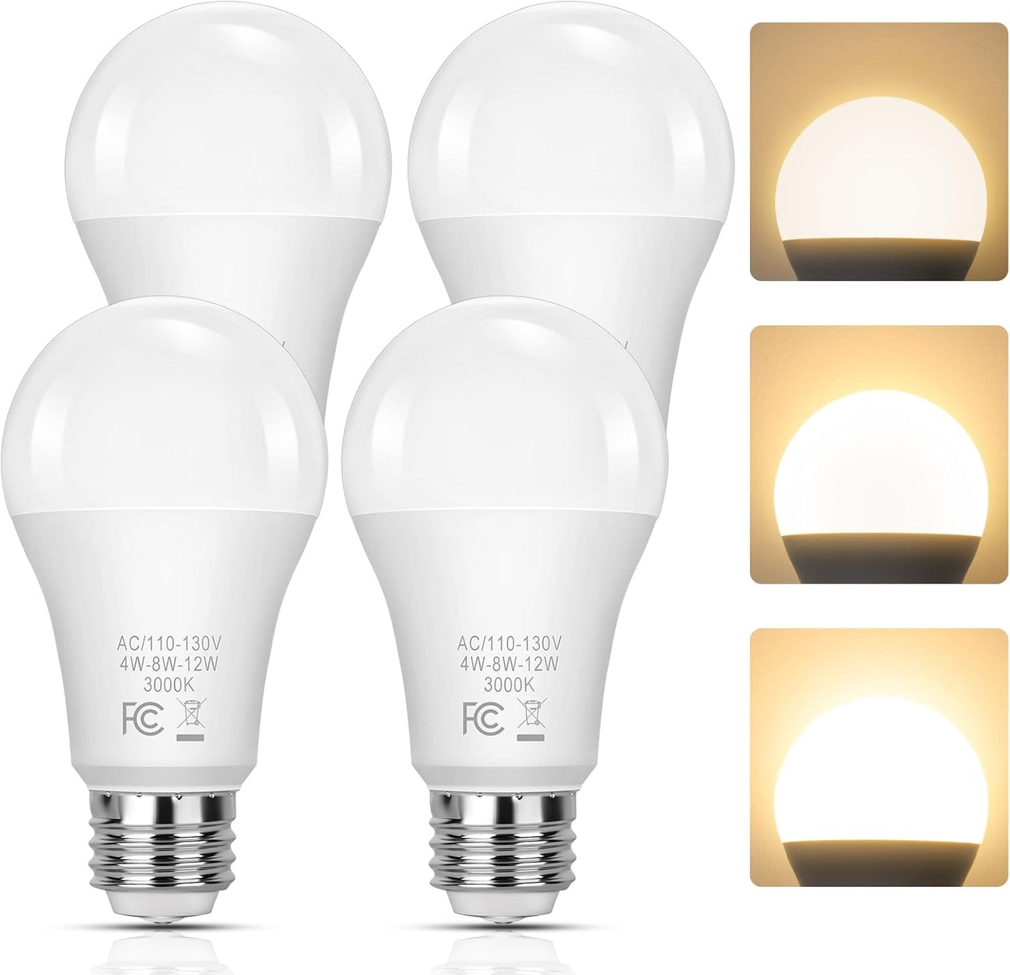 Pack 4 Bombillas LED 3 Vías E26 A19 Blanco Cálido