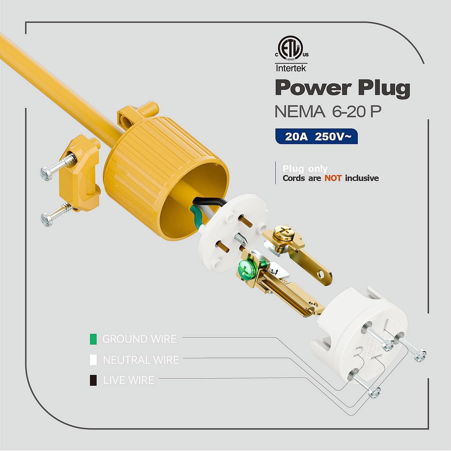 Enchufe macho NEMA 6-20P 20A/250V ETL