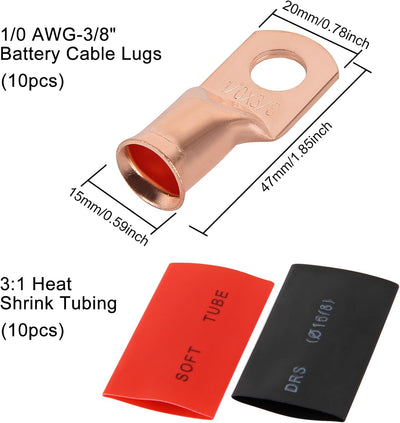 10 Terminales Batería AWG-3/8 Anillo Resistentes