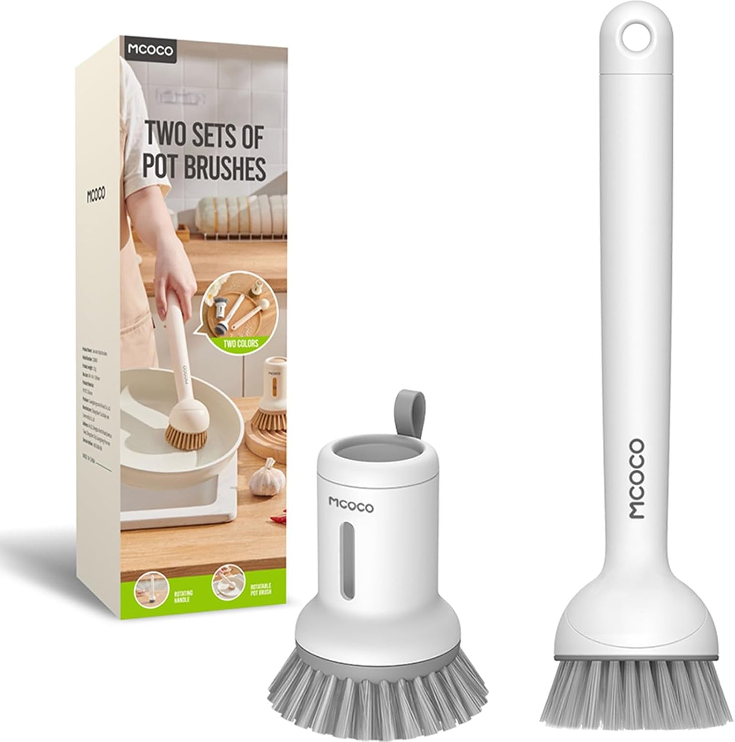 Juego cepillos platos con dispensador jabón mango largo