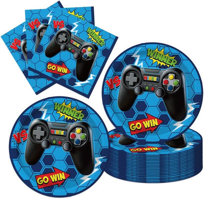 Set 40 Pzas Decoración Cumpleaños Videojuegos Platos Servilletas