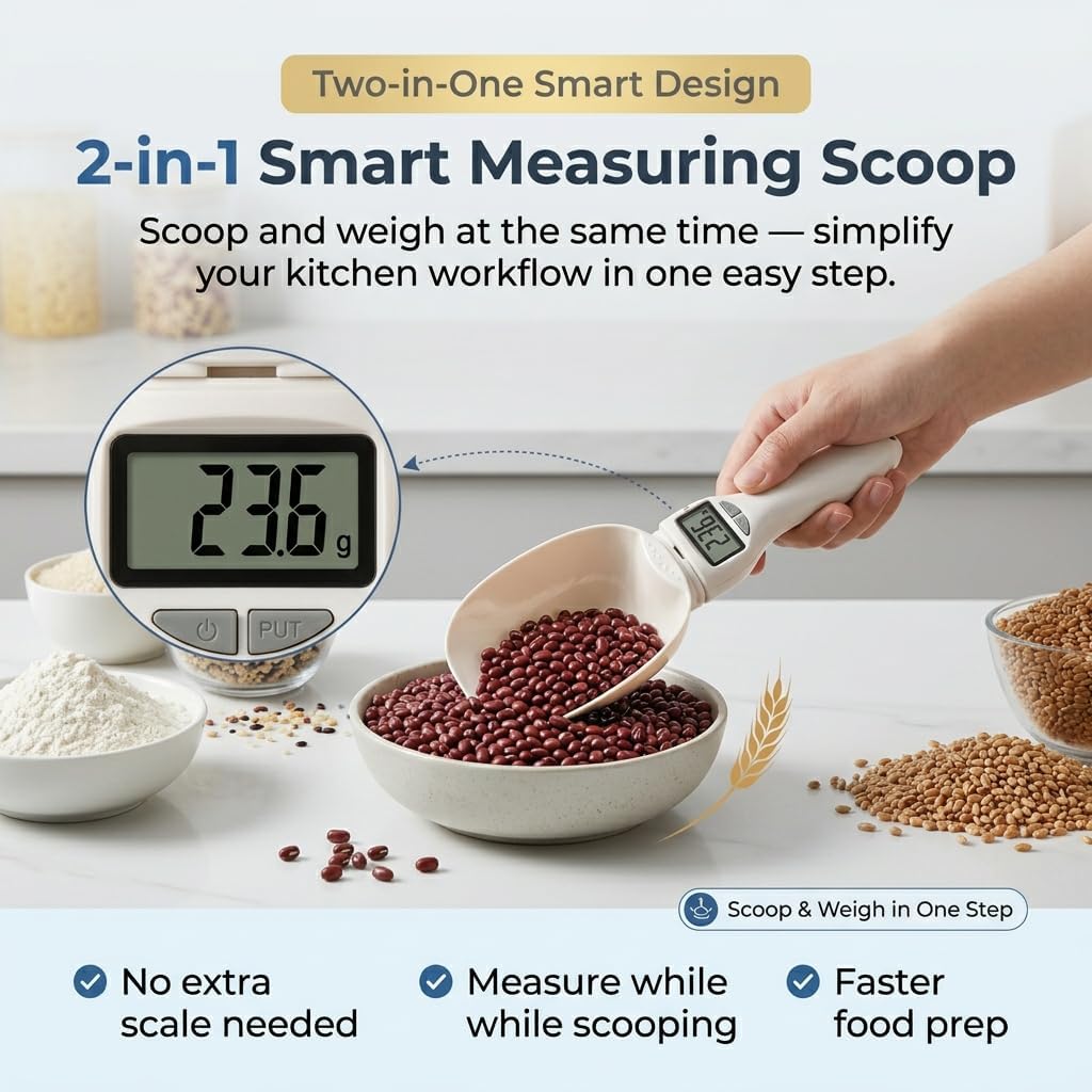 Cuchara medidora digital 2 en 1 para alimentos con pantalla LCD