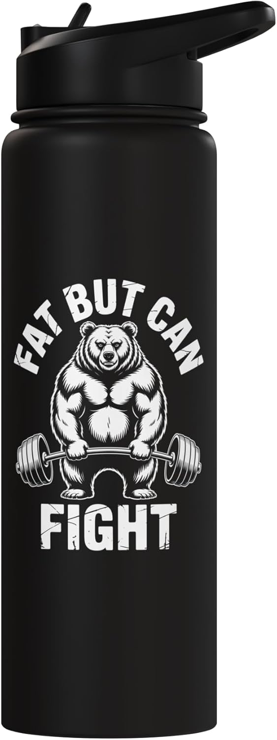 Botella de agua acero inoxidable aislada con arte humorístico deadlift