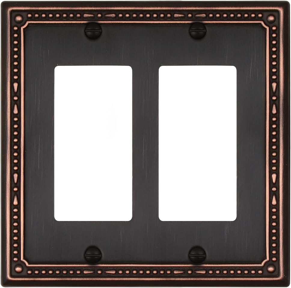 Placa pared doble bronce perlas enchufes GFCI