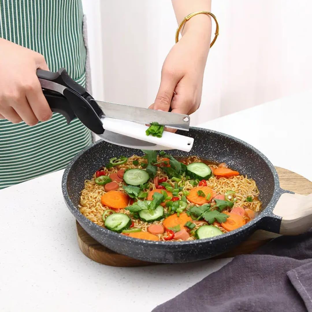 Cortador inteligente 2 en 1 de cocina con tijeras de acero inoxidable y picadora