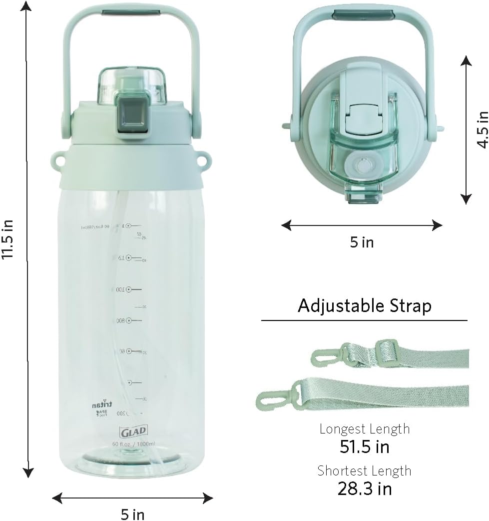 Botella de agua Tritan sin BPA con tapa popote resistente a fugas 60 oz