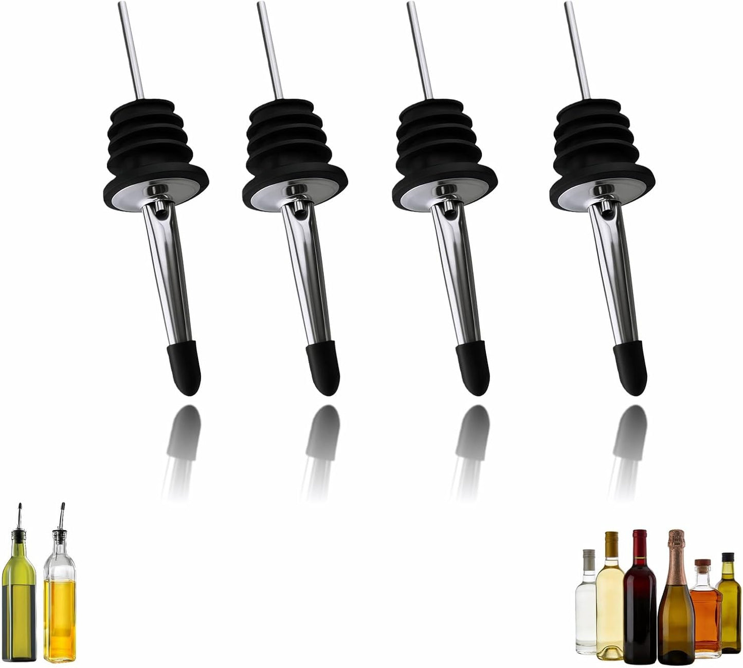 Juego de 4 vertedores de vino y aceite con boquilla inoxidable 304