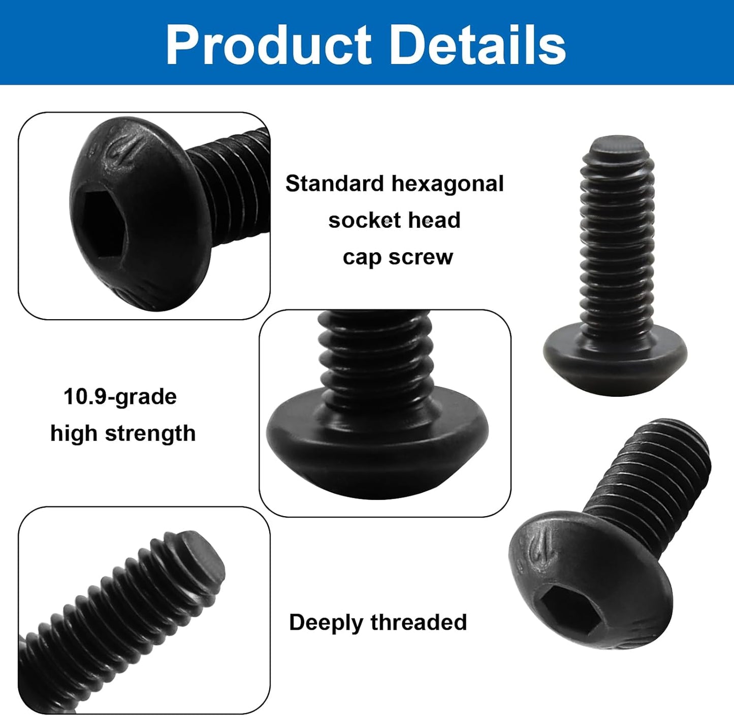 Set 100 Tornillos Hexagonales M5x10mm Acero Carbono Negro