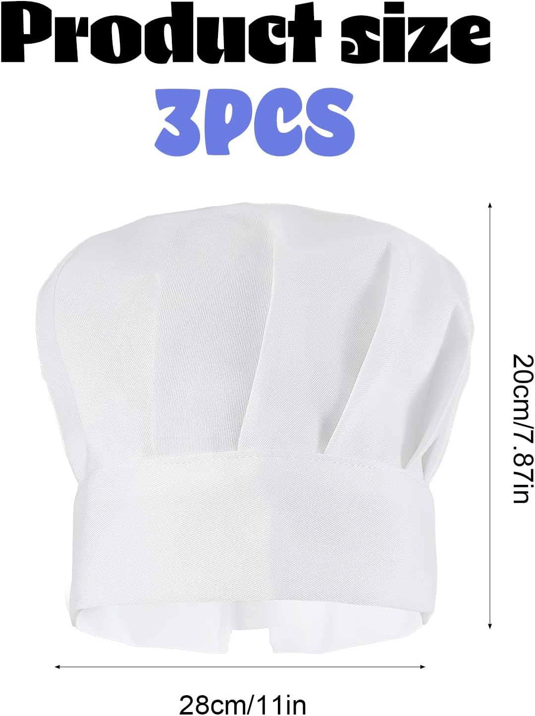 3 sombreros de chef elásticos de algodón blanco ajustables para hombre y mujer