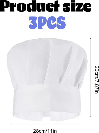 3 sombreros de chef elásticos de algodón blanco ajustables para hombre y mujer
