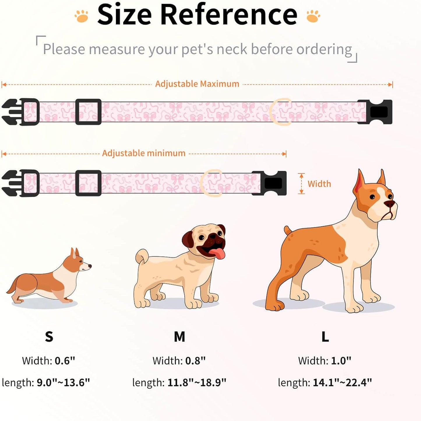 Collar perro ajustable con lazo rosa para perros medianos
