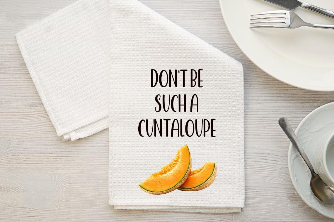 Toalla de cocina divertida con melón cantalupo frutariana