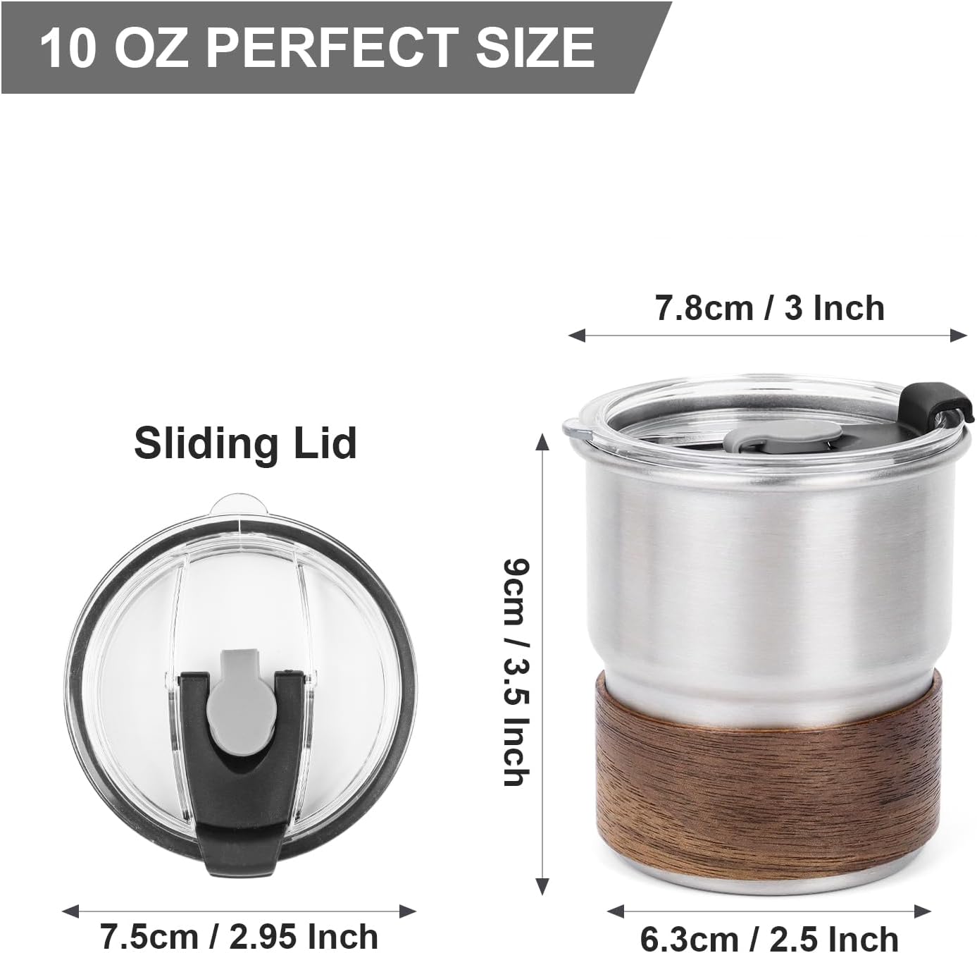 Taza acero inox 10oz con tapa para agua té y bebidas frías plata