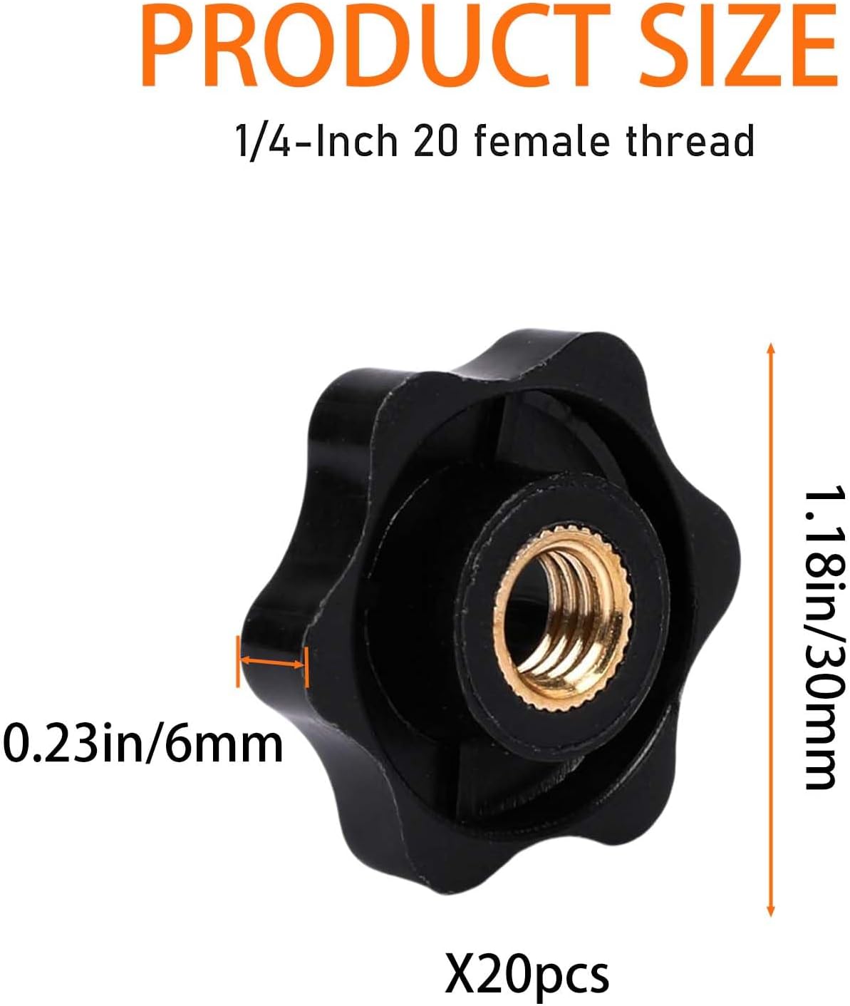 Tuerca hexagonal 1/4-20 con tornillo pasante negra set 20