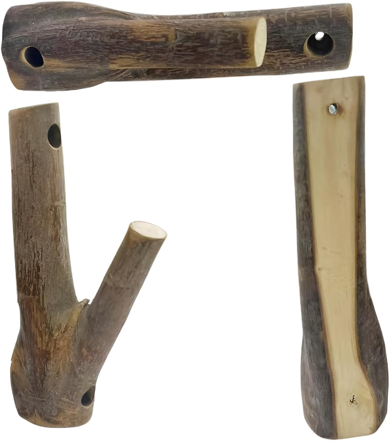 2 Ganchos Madera Real Rama Corteza Decorativos Pared