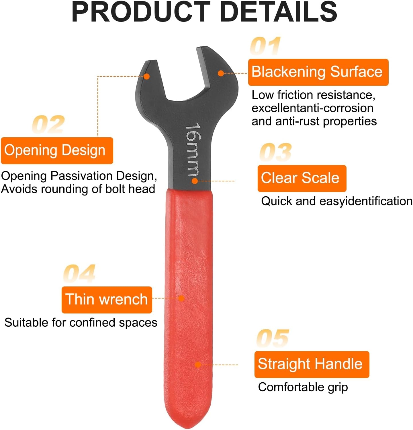 Llave extremo abierto 0.630pulg en forma U 15grados vástago rojo
