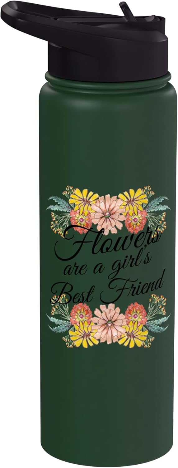 Botella de agua acero inoxidable aislada con flores
