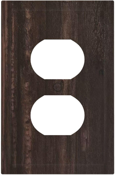 Cubierta tomacorriente madera rústica color marrón oscuro para baño