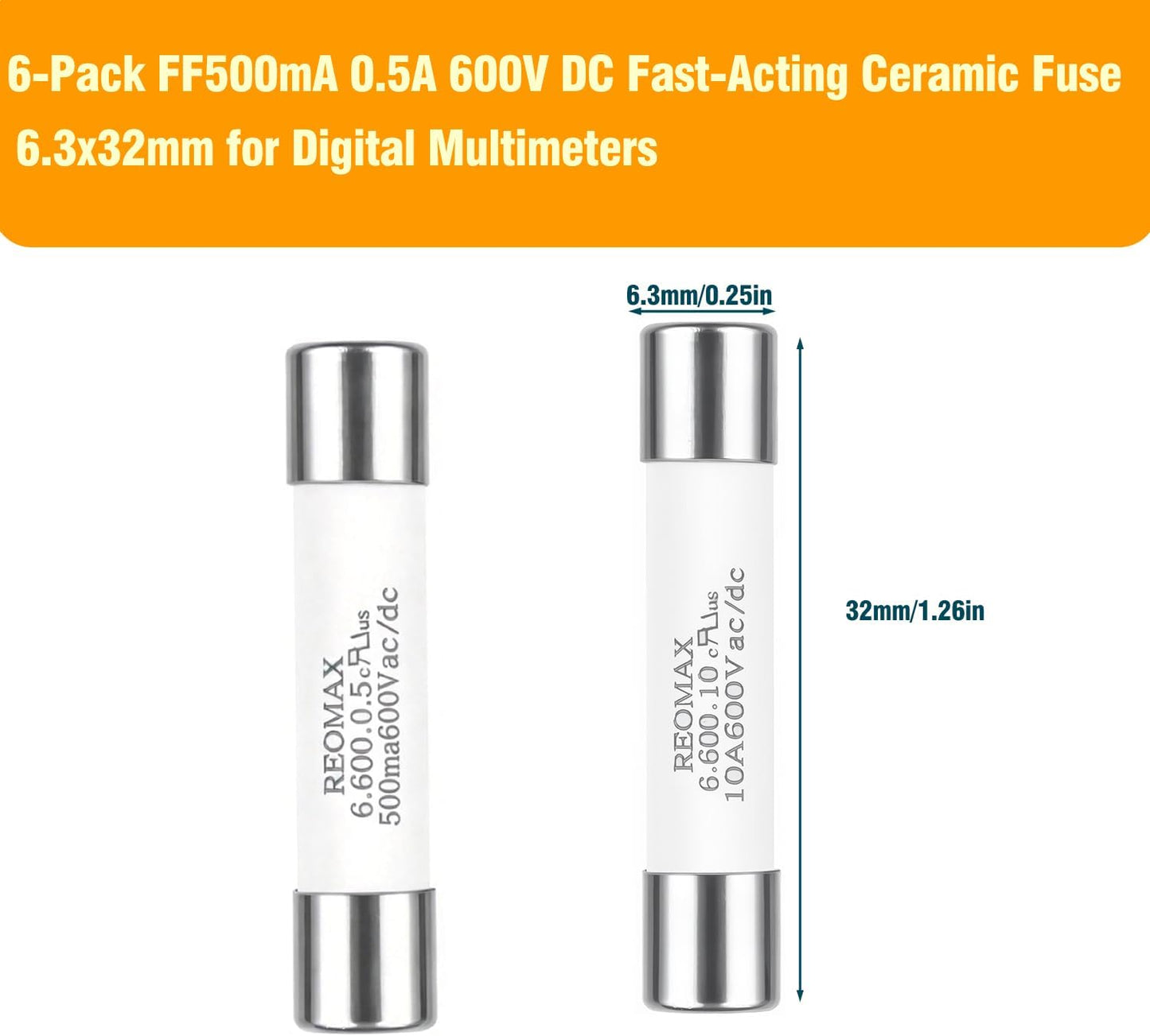 Fusible multímetro digital 0.5A/500mA 600V cerámica rápida