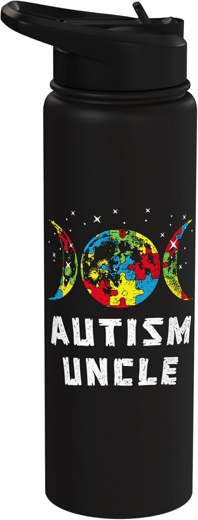 Bottella de agua aislada de acero inoxidable con mensaje de aceptación del mes del tío autista