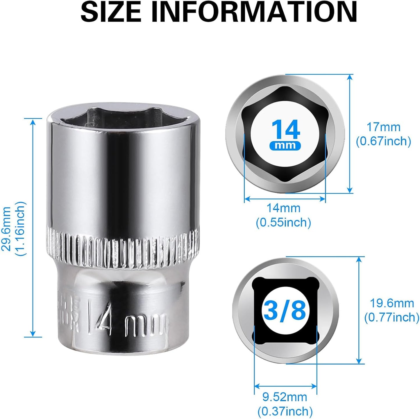 Set 4 llaves vaso 0.551pulg 3/8 pulg 6 puntos enchufes