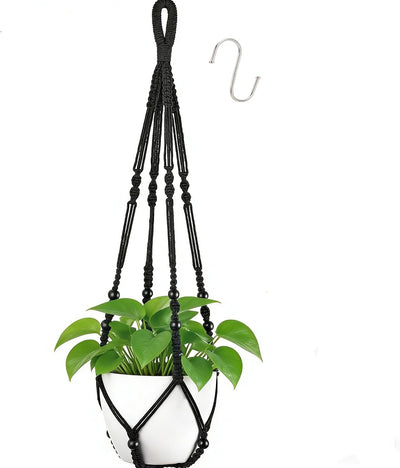 Percha macramé para plantas colgante grande negra