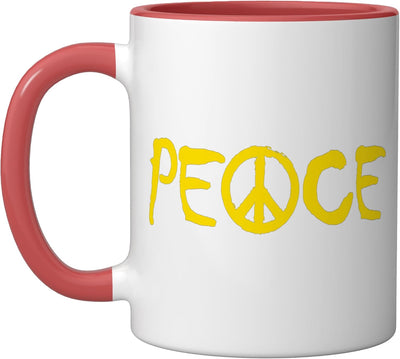 Taza de cerámica amarilla con símbolo de paz