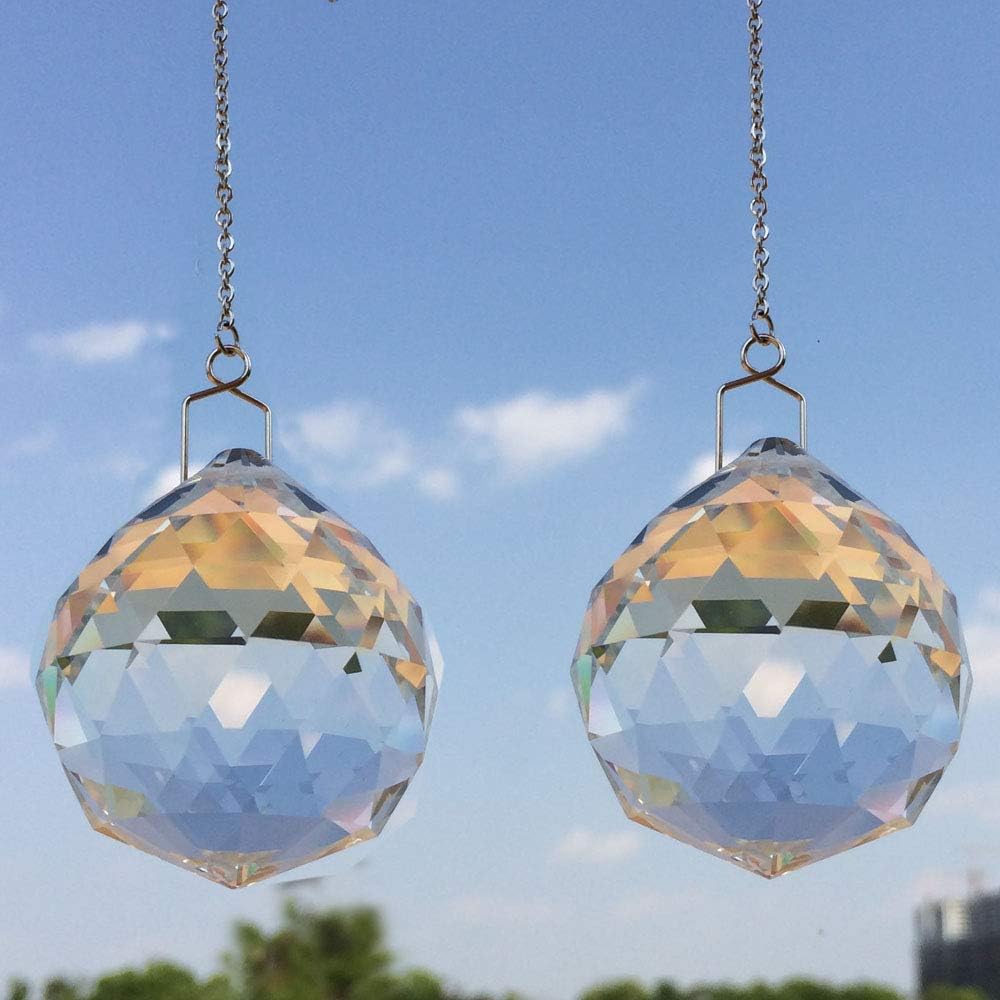 Atrapasoles bola cristal prisma arco iris con cadena 1.575pulg 2uds