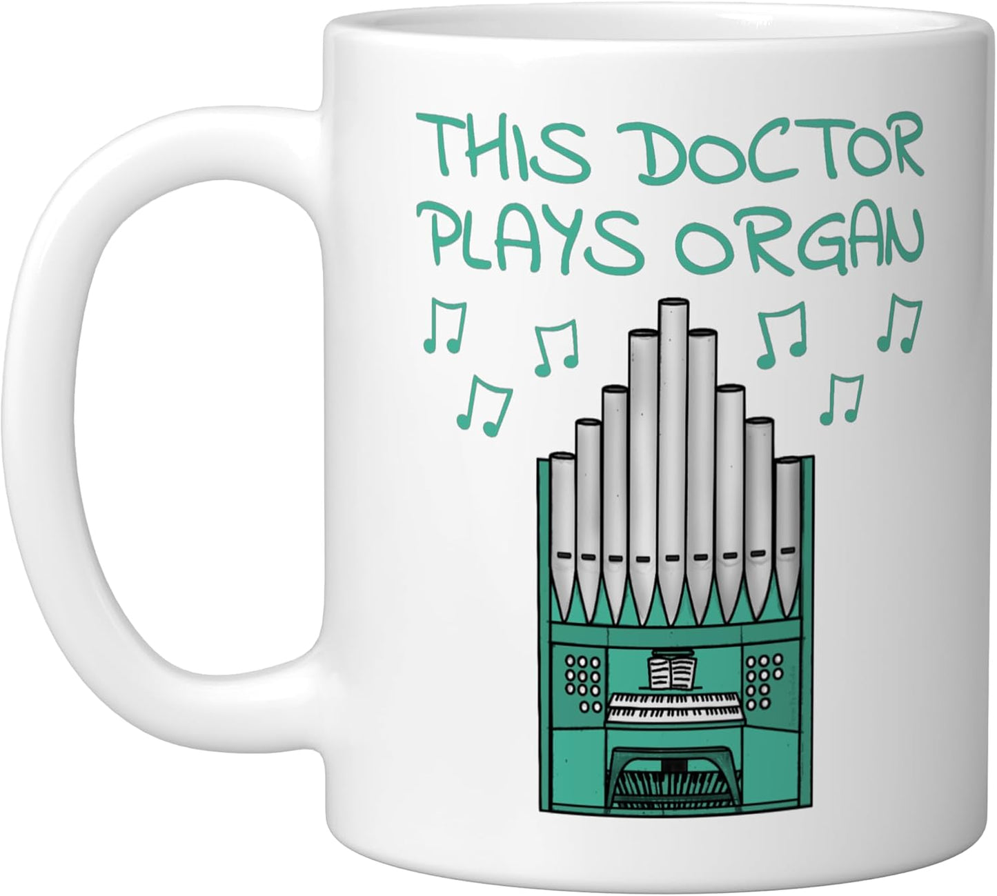 Taza de cerámica para doctor que toca órgano en iglesia, blanca