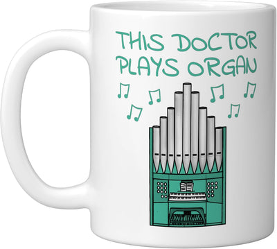 Taza de cerámica para doctor que toca órgano en iglesia, blanca