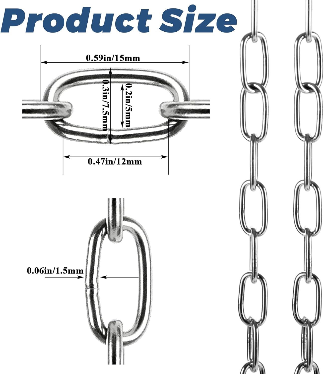 Cadena acero inox 304 50pulg 1/16 pulg para gato perro luces