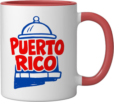 Taza cerámica minimalista Puerto Rico con distintivo rojo/blanco