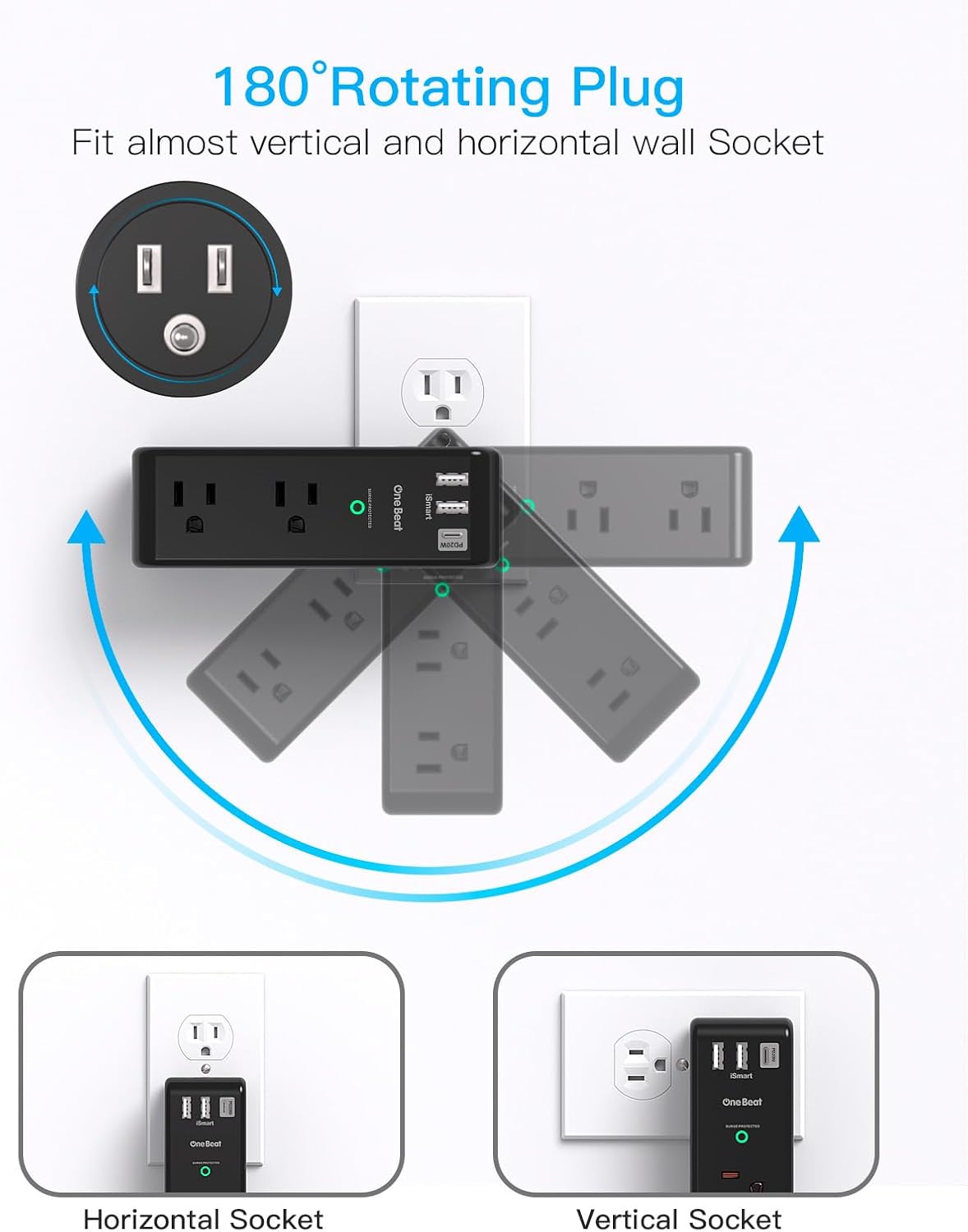 Extensor tomacorriente PD20W con 6 enchufes y 3 puertos USB
