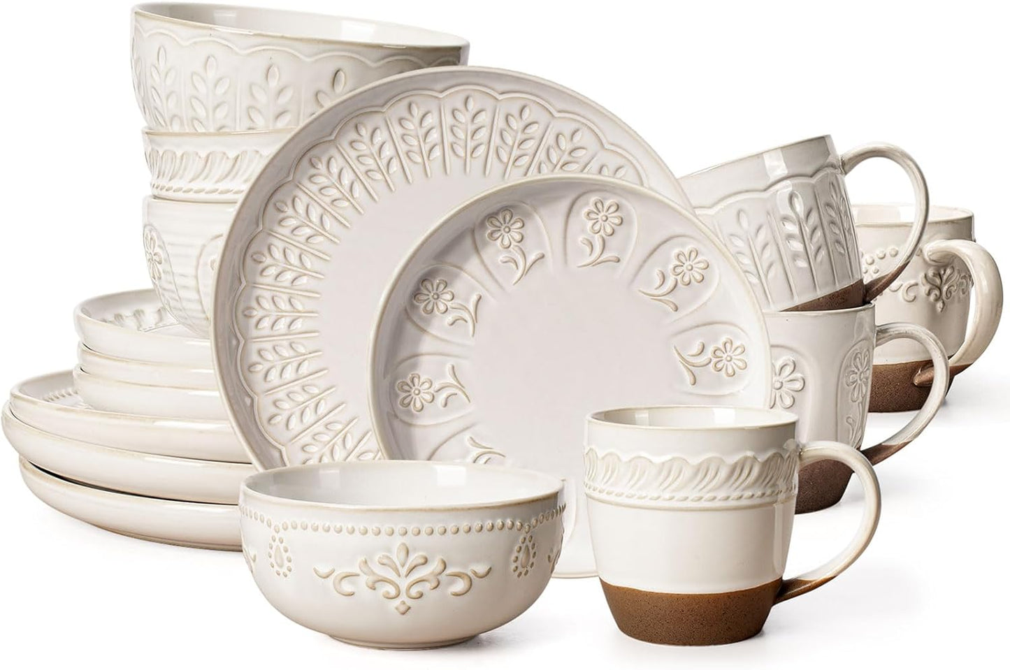 Set 16 Pzas Vajilla Cerámica Relieve para 4