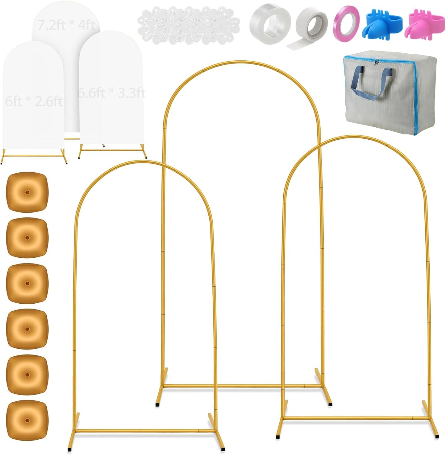 3 Soportes arco metal dorado 6-7.2ft reutilizable