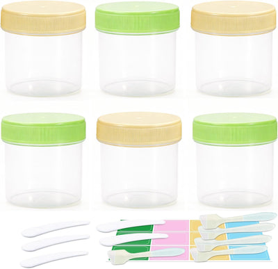 6 Pzas Recipientes Viaje 3.4oz Plástico Tapa 3 Amarillos/3 Verdes