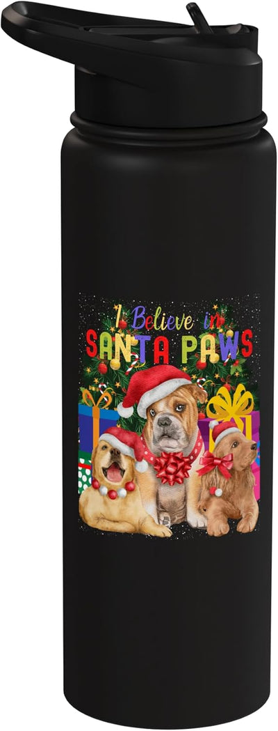 Botella de agua aislada de acero inoxidable con perros navideños