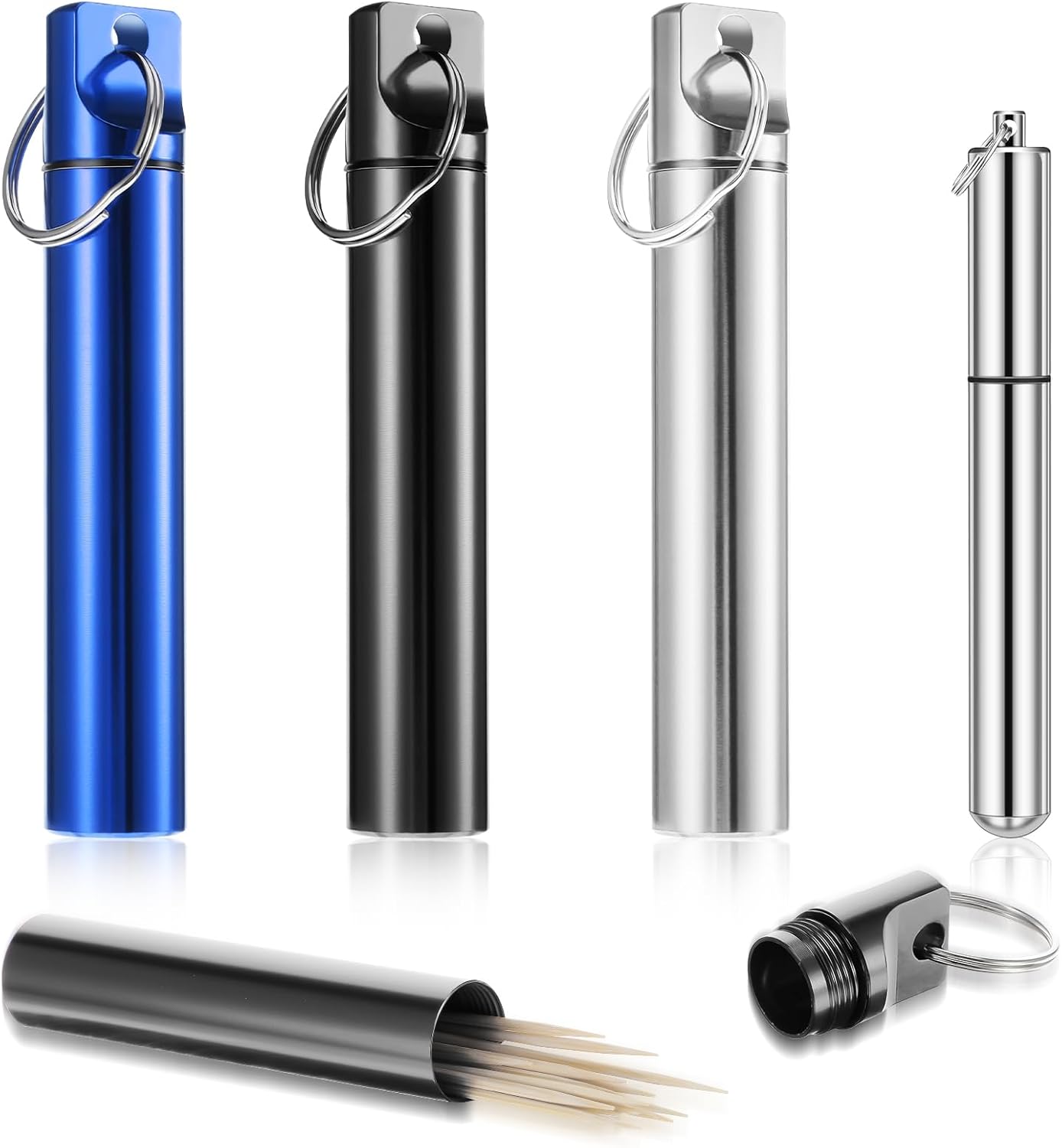 Set 4 soportes metal palillos dientes con llavero impermeable